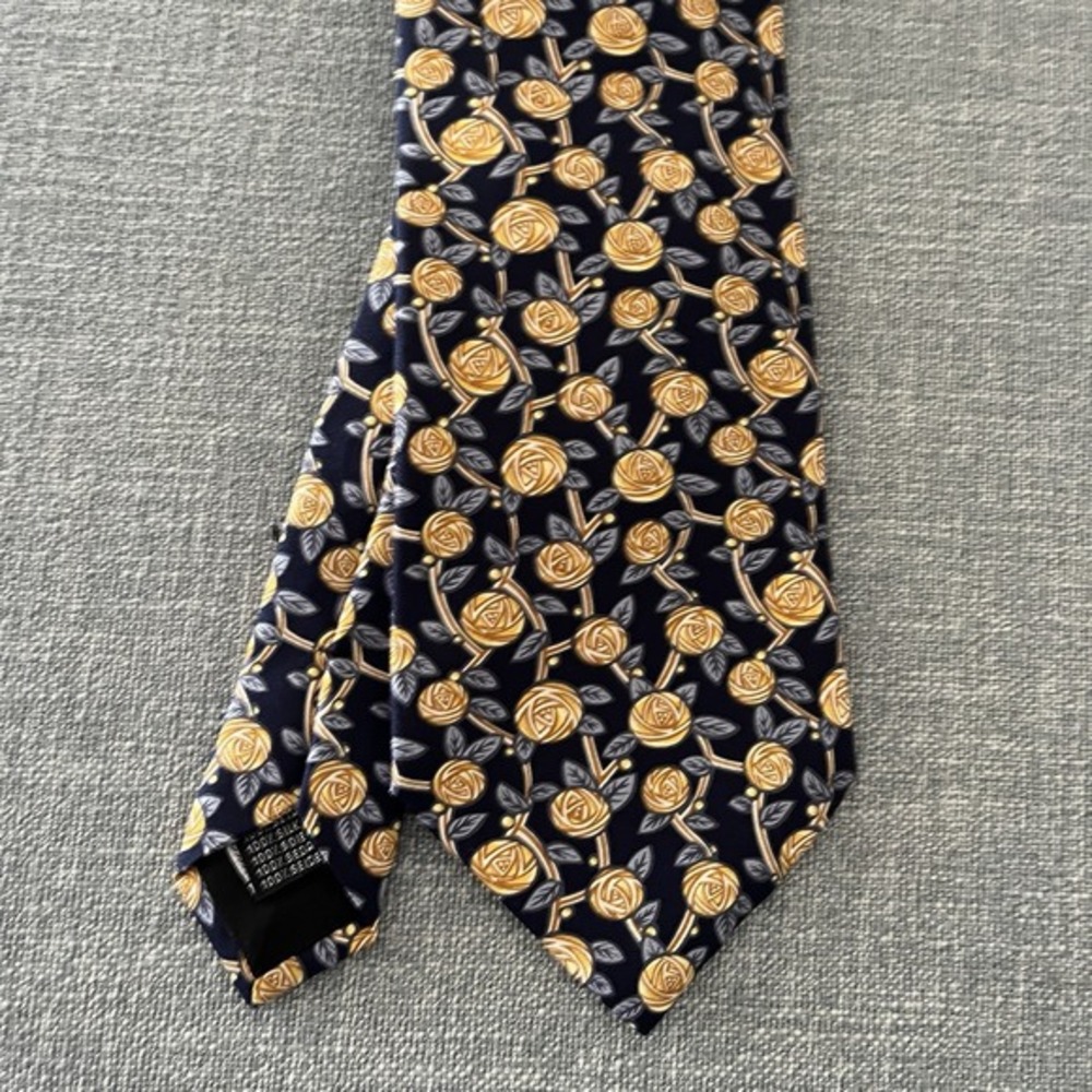 Metropolitan Museum of Art Mens 100% Silk Tie Gold Blue Green Flora Made Italy